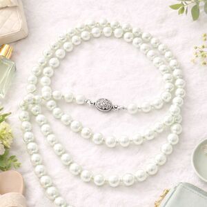 Pale Seafoam Green Hand Knotted Long Faux Pearl Necklace 60"